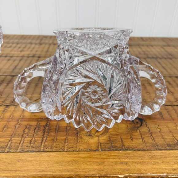 Vintage Cream and Sugar Bowls Pressed  Nucut/ Imperial Glass Set of 2 - Picture 6 of 11